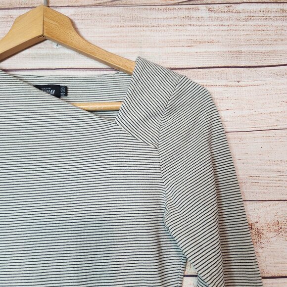 KATE SPADE Saturday Black Gray Asymmetric Neckline Slant Neck Top Size Small - Picture 3 of 13